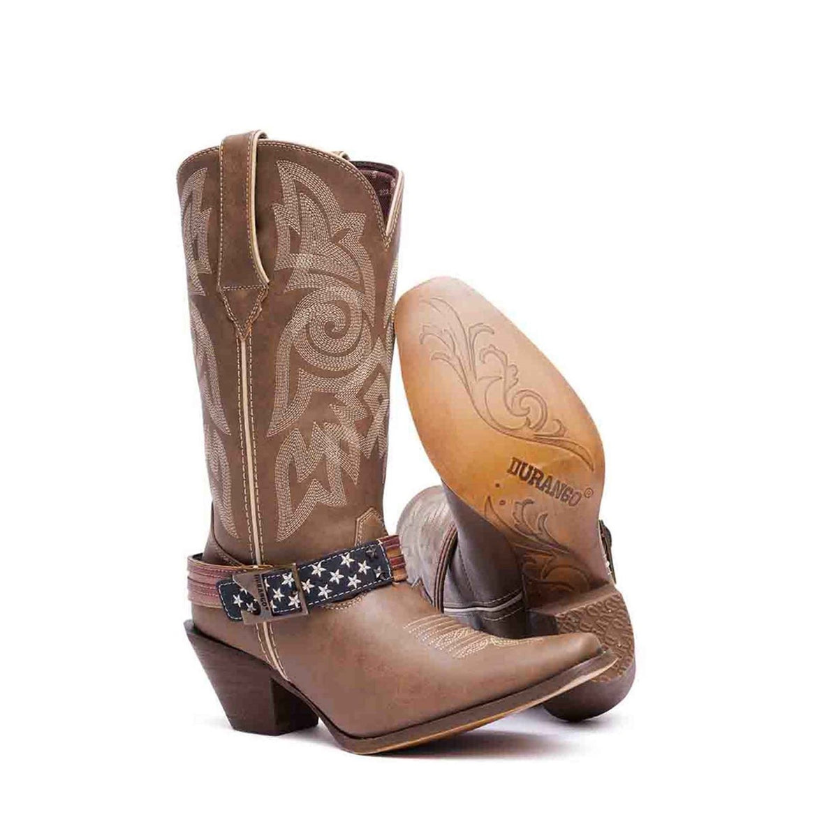 Women's Crush Flag Accessory Western Boots Brown Khaki