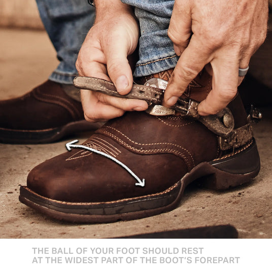 THE BALL OF YOUR FOOT SHOULD REST AT THE WIDEST PART OF THE BOOT'S FOREPART
