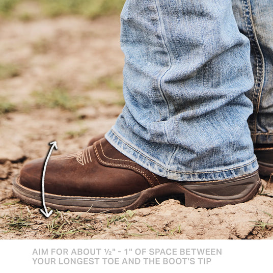 Aim for about ½" - 1" of space between your longest toe and the boot's tip