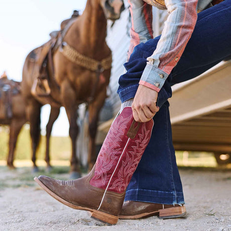 Women's Arena Pro Elite Western Boots Pecan Strawberry Sunrise